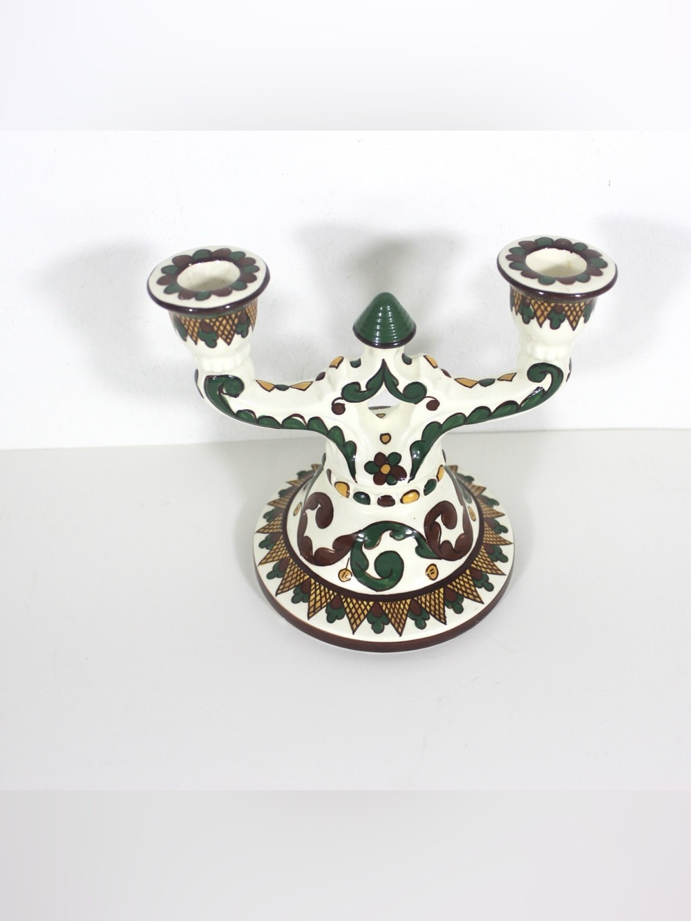 Vintage Hand Painted Ceramic Two Arm Candleholder